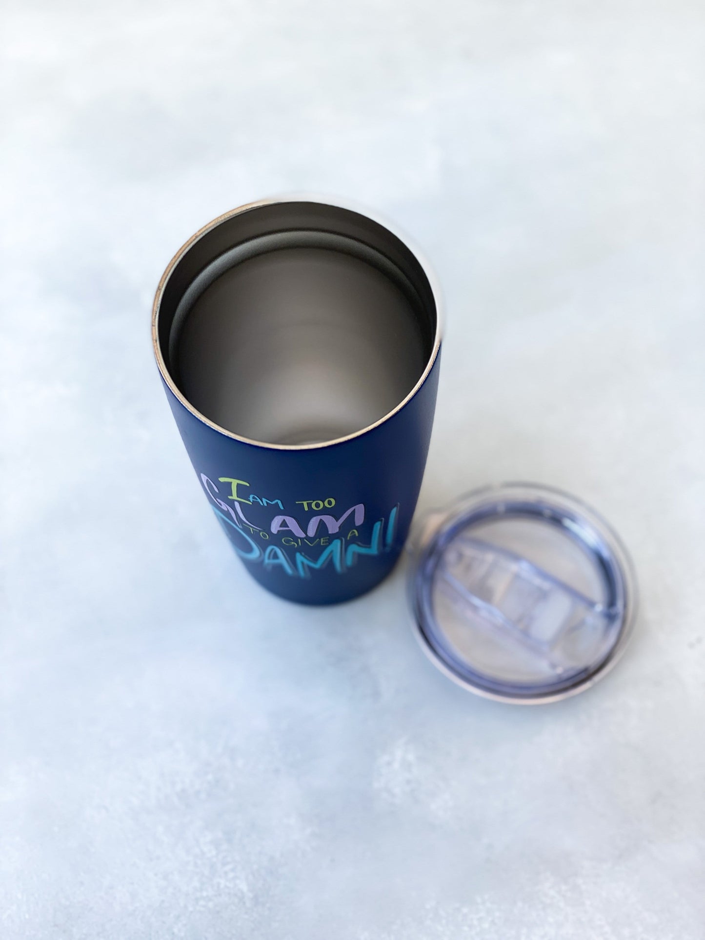 I AM TOO GLAM - Navy Infinity Tumbler - Diagonal Horizon