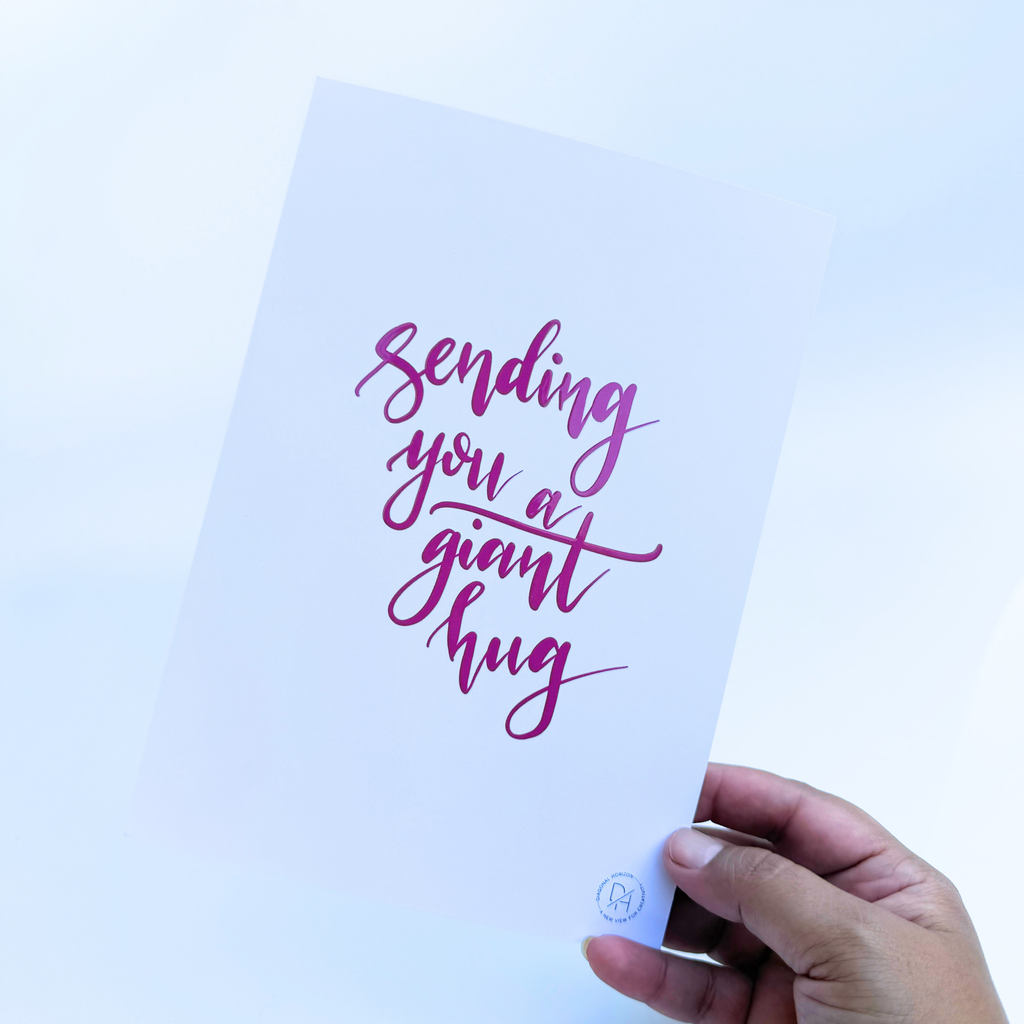Diagonal Horizon Sending You A Giant Hug — Spot UV Greeting Card | Handwritten Calligraphy | Friendship Card - [collection_title]