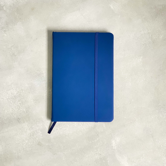Blue Notebook with Black edges and Gunmetal pen