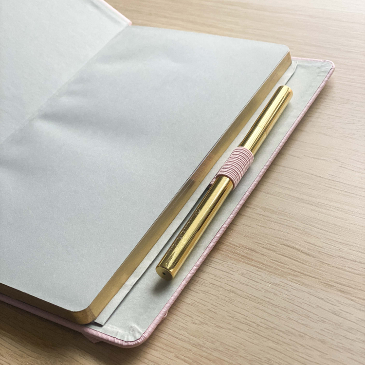 Pink Blush Notebook with Gold Edges and Gold Roller pen