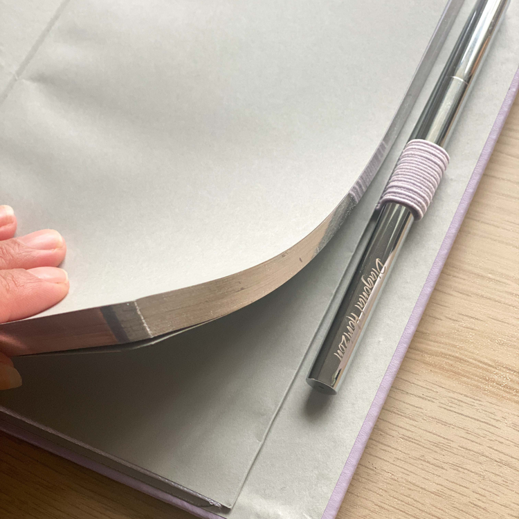 Lilac Notebook with Silver edges and Silver pen