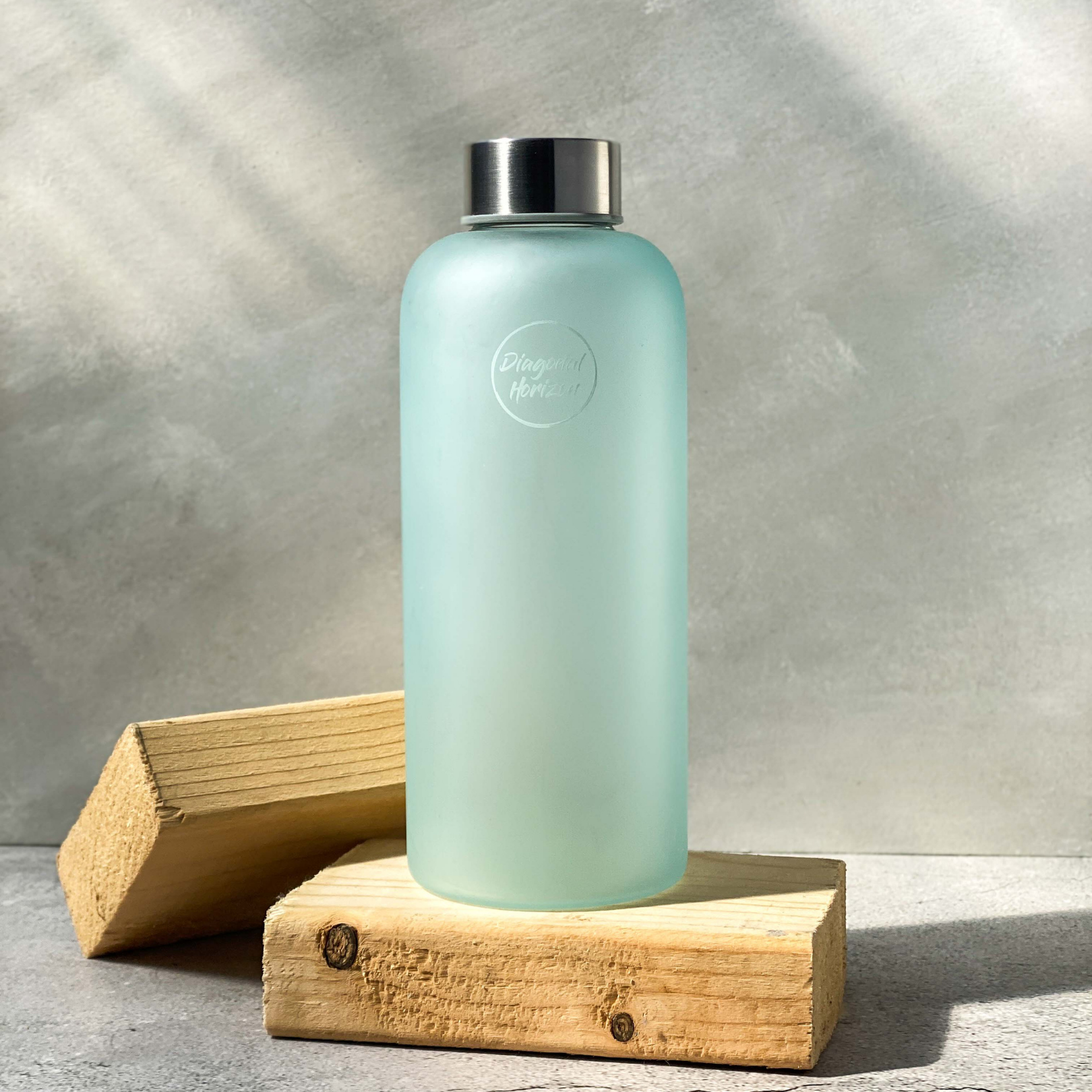 Diagonal Horizon Aquamarine (NOT QUITE RIGHT) Glass Water Bottle - [collection_type]